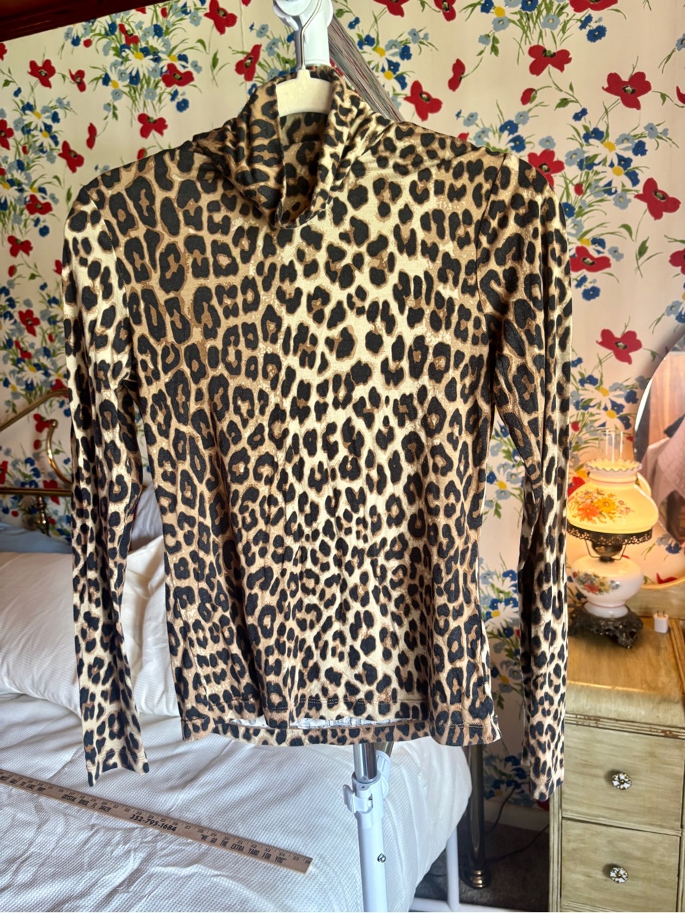 h&m leopard print turtleneck long sleeve fitted top size small y2k mob wife euc - Picture 3 of 7